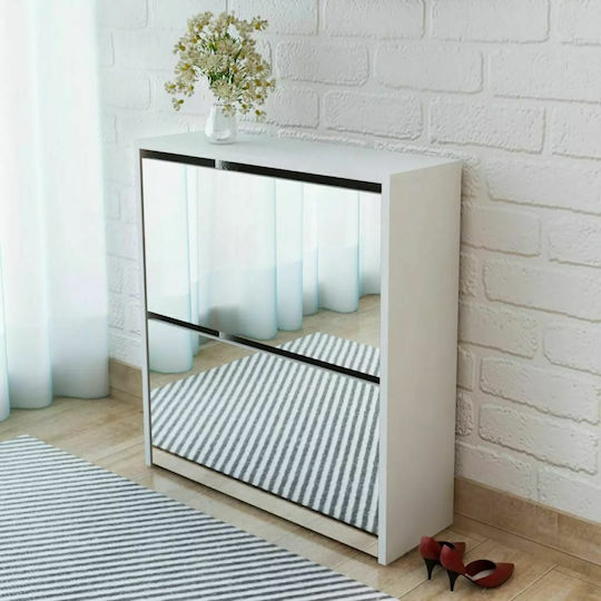 Holz Schuhschrank mit 2 Regalen Weiß L63xW17xH67cm