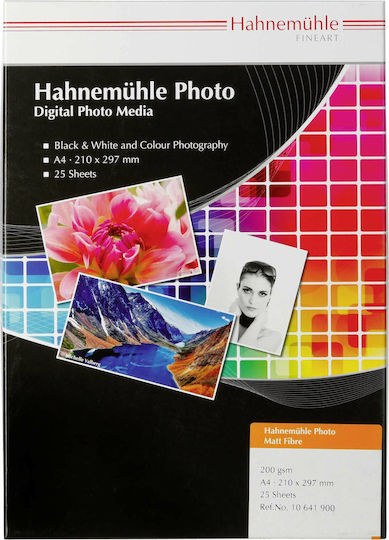 Hahnemuhle Photo Matt Fibre Φωτογραφικό Χαρτί A4 (21x30) 200gr/m² για Εκτυπωτές Inkjet 25 Φύλλα