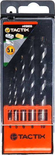 Tactix Set of 5 Drills with Cylindrical Shank for Glass, Tiles, Masonry, Metal and Wood