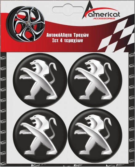 Americat Adhesive Badges with Enamel Coating Peugeot 6cm for Car Rims in Black Colour 4pcs 26101