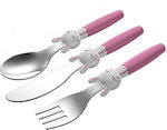 Cryspo Trio Set Baby Besteck Bunny aus Metall Rosa 3Stück