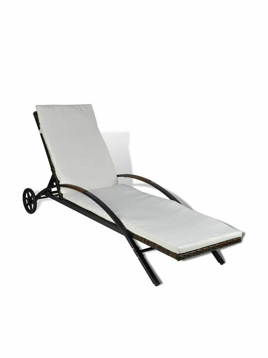 Deckchair Rattan with Cushion & Wheels with Wheels 199.5x65x37cm.