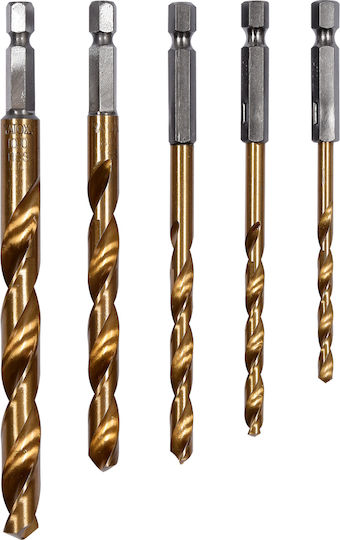 Yato Set of 5 Drills HSS Titanium with Hexagonal Shank for Metal