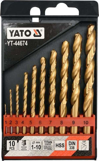 Yato Set of 10 Drills HSS Titanium with Cylindrical Shank for Metal και Masonry