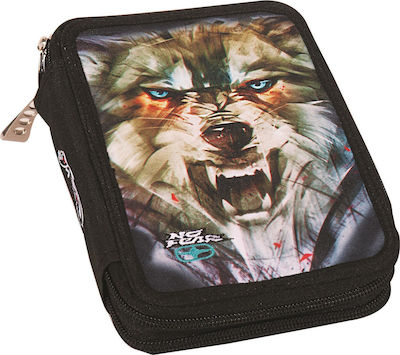 No Fear Army Wolf Pencil Case Full with 2 Compartments Black