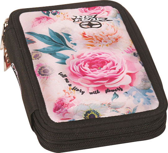 No Fear Pink Floral Κασετίνα Γεμάτη Μαύρη