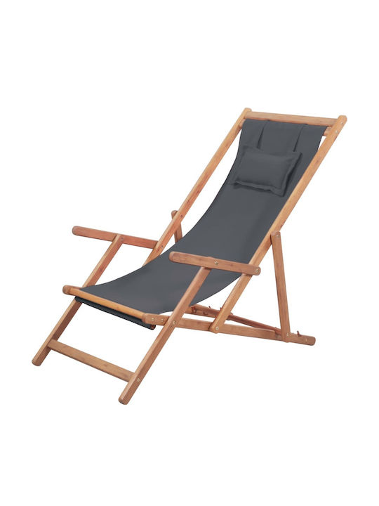 Deckchairs Wooden with Armrest & Gray Fabric 127x60x95cm