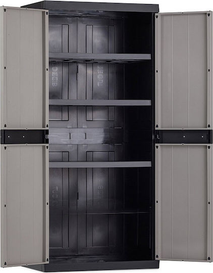 Zweiflügeliger Schrank Bios Mega XXL Kunststoff mit 3 Regale Black / Warm Grey 89x54x190cm