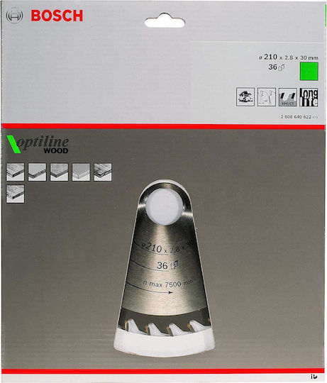 Bosch Optiline Wood Δίσκος Κοπής Ξύλου με 36 Δόντια 210mm