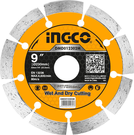Ingco Diamond Cutting Disc for Construction Materials 230mm Cutting Disc Construction Materials Hole Diameter 230mm 1pcs