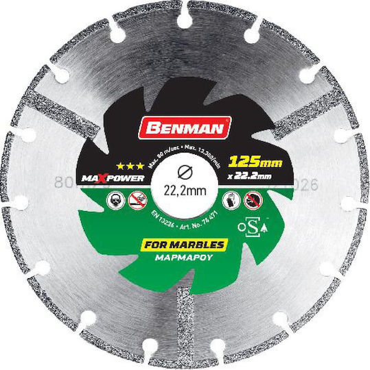 Benman Diamond Cutting Disc for Marble Maxpower 125mm Cutting Disc Construction Materials Hole Diameter 125mm 1pcs