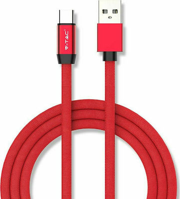 V-TAC Braided USB 2.0 Cable USB-C male - USB-A male Κόκκινο 1m (8631)