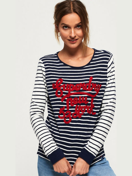 Superdry Andie Women's Blouse Long Sleeve Striped Navy Blue