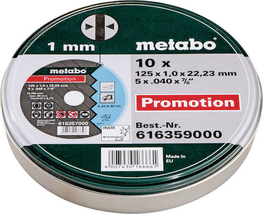 Metabo Δίσκοι Κοπής Inox 125x1.00mm Δίσκος Κοπής Μετάλλου 125mm 10τμχ