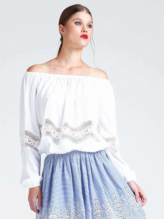 Guess Off-Shoulder Γυναικείο Top Λευκό