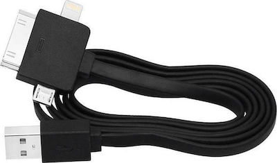 Blow Flat USB to Apple 30-Pin / Lightning / micro USB Cable Μαύρο 1m (66-060)