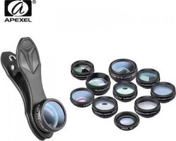 Apexel APL-DG10 Σετ Φακών Κάμερας ​Κινητών Fisheye / Telephoto / Wide Angle / Macro / Polarizer 15x 10τμχ