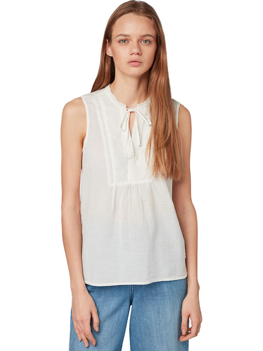 Tom Tailor Damen Sommer Bluse Ärmellos Weiß 1010658-10332