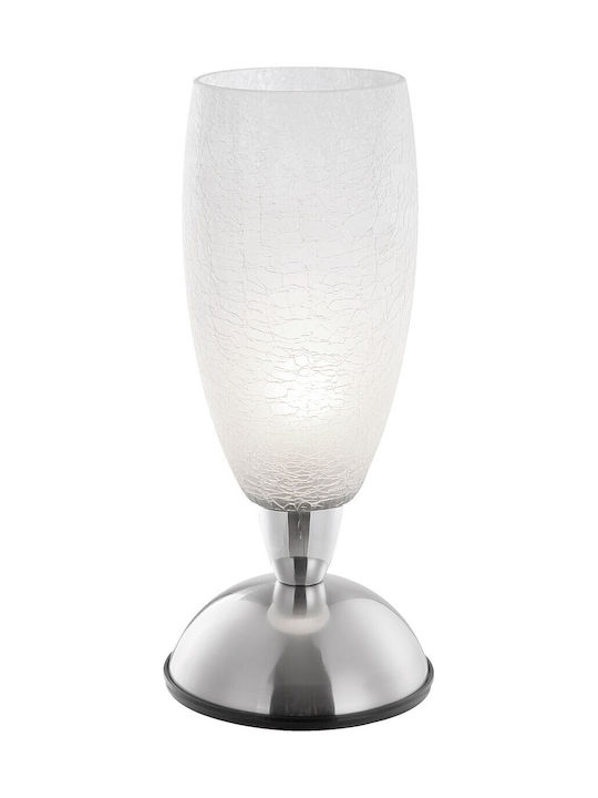 Globo Lighting Metal Table Lamp for Socket E14 with White Shade and Silver Base