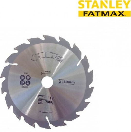 Stanley Δίσκος Κοπής Ξύλου με 18 Δόντια 160mm