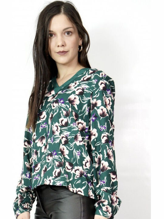 Vero Moda pentru Femei Bluză Mânecă lungă Floral Verde