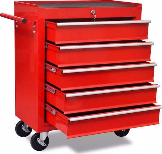 vidaXL Wheeled Metallic Tool Carrier with 5 Drawers W69xD33xH77.2cm