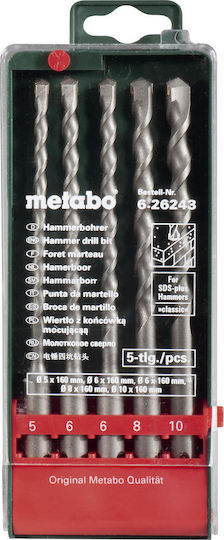 Metabo Σετ 5 Τρυπάνια Καρβιδίου με SDS Plus Στέλεχος για Δομικά Υλικά
