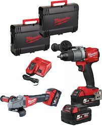 Milwaukee M18 FUEL FPP2D2-503X Set Angle Wheel & Drill Driver 18V with 3 5Ah Batteries and Case