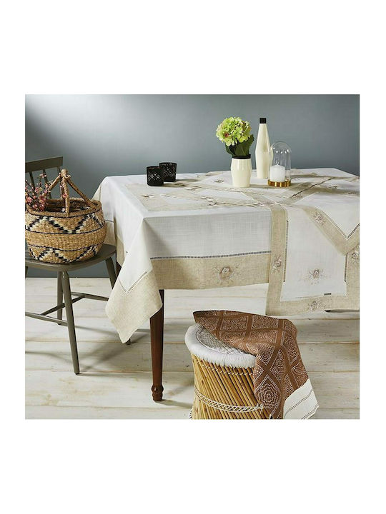 Whitegg 1177 Cotton & Polyester Checkered Tablecloth with Embroidery Set 7pcs White xcm