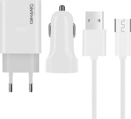 QIHANG Set Auto și Priză cu Port USB-A și Cablu micro USB Albς (QH-Z14)