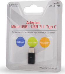 Savio Μετατροπέας micro USB female σε USB-C male (AK-31/B)