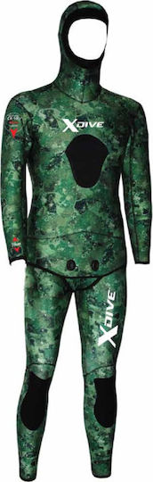 XDive Alga Open Cell Full Diving Suit Shaved with Chest Pad for Spearfishing Camouflage Green 3mm 64130