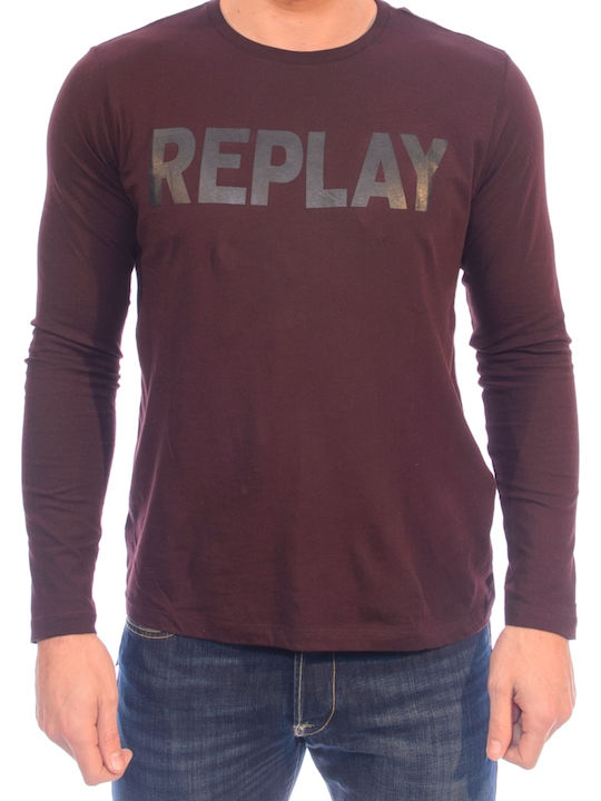 Replay T-shirt Bărbătesc cu Mânecă Scurtă Burgundy