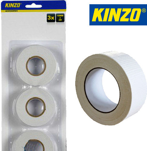 Kinzo Αυτοκόλλητη Ταινία Διπλής Όψης Λευκή 2mx18mm 3τμχ