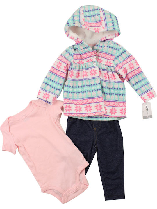 Carter's Baby Bodysuit Set Short-Sleeved with Pants Pink 3pcs