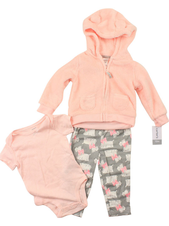 Carter's Baby Bodysuit Set Short-Sleeved with Pants Pink 3pcs