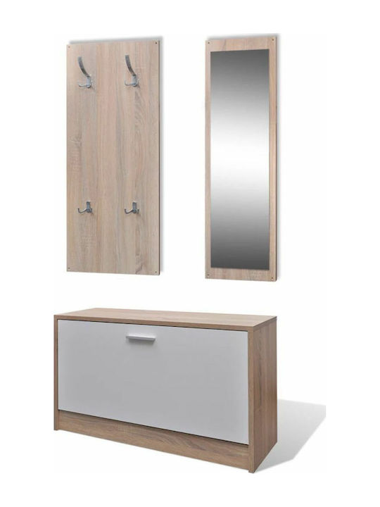 Mobilier de hol cu oglindă / cuier și dulap pentru pantofi Stejar / Alb 80x27x46.5buc