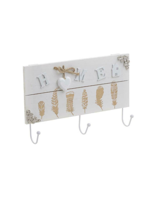 Click Wall Hanger Wooden 3 Hooks White 30x5x19cm 2 Pieces