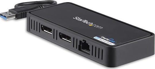 StarTech USB-A Docking Station με DisplayPort 4K Ethernet και σύνδεση 2 Οθονών Μαύρο (USBA2DPGB)