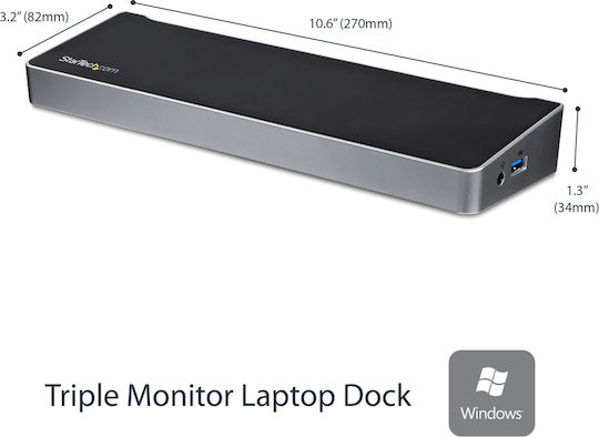 StarTech USB-A Dockingstation für Laptop mit HDMI/DisplayPort 4K PowerDelivery Ethernet und Bildschirmverbindungen für 3 Monitore Schwarz (USB3DOCKH2DP)