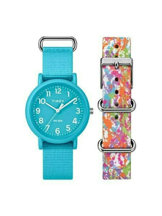 Timex Weekender Fairfield Watch with Turquoise Fabric Strap