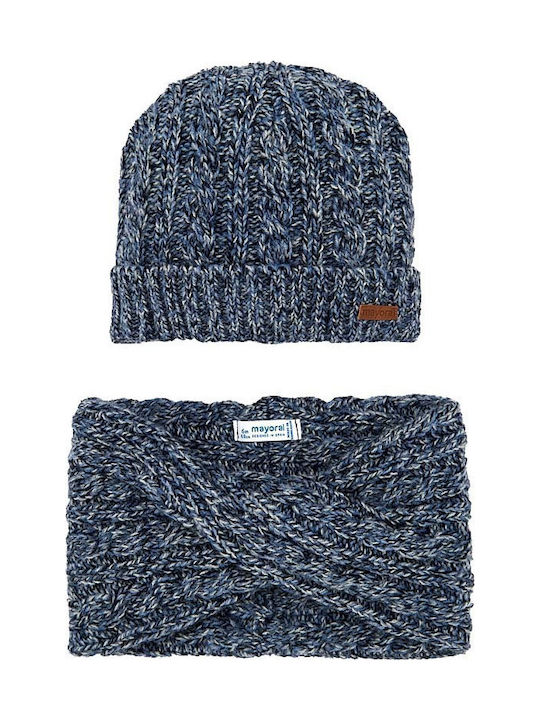 Mayoral Kids Beanie Set with Scarf Knitted Navy Blue