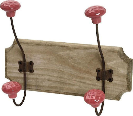 Espiel Antique Wooden Wall Hanger 2 Hooks Brown 25x10.5x10.5cm