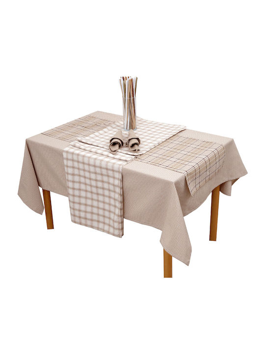 Viopros Αγγλία Cotton & Polyester Checkered Tablecloth Μπεζ 140x140cm