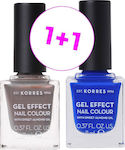 Korres 1+1 Gel Effect Colour Gloss Σετ Βερνίκια Νυχιών Μακράς Διαρκείας Πολύχρωμο 70 Holographic Ash & 86 Ocean Blue