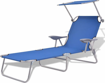vidaXL Foldable Steel Beach Sunbed Blue with Shader 189x58x27cm