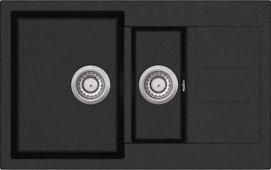 vidaXL Drop-In Sink Left Synthetic Granite W80xD50cm Black