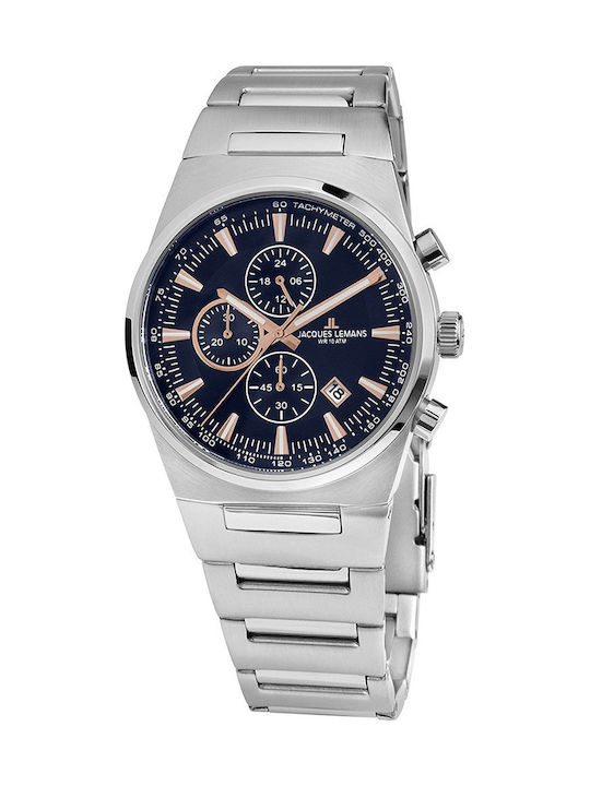 Jacques Lemans Manchester Chrono Watch with Silver Metal Bracelet