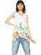 Desigual Clara Women's Summer Blouse Cotton Sleeveless with V Neckline Floral White