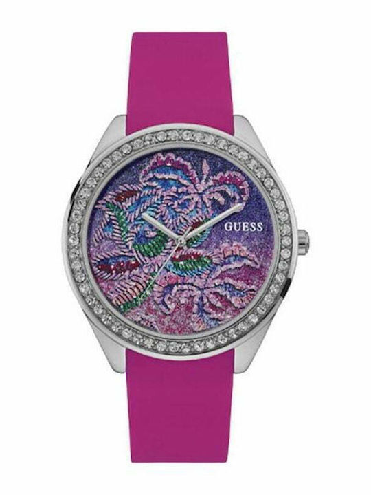 Guess Γυναικείο Ρολόι 44mm Μπαταρίας με Φούξια Δερμάτινο Λουράκι